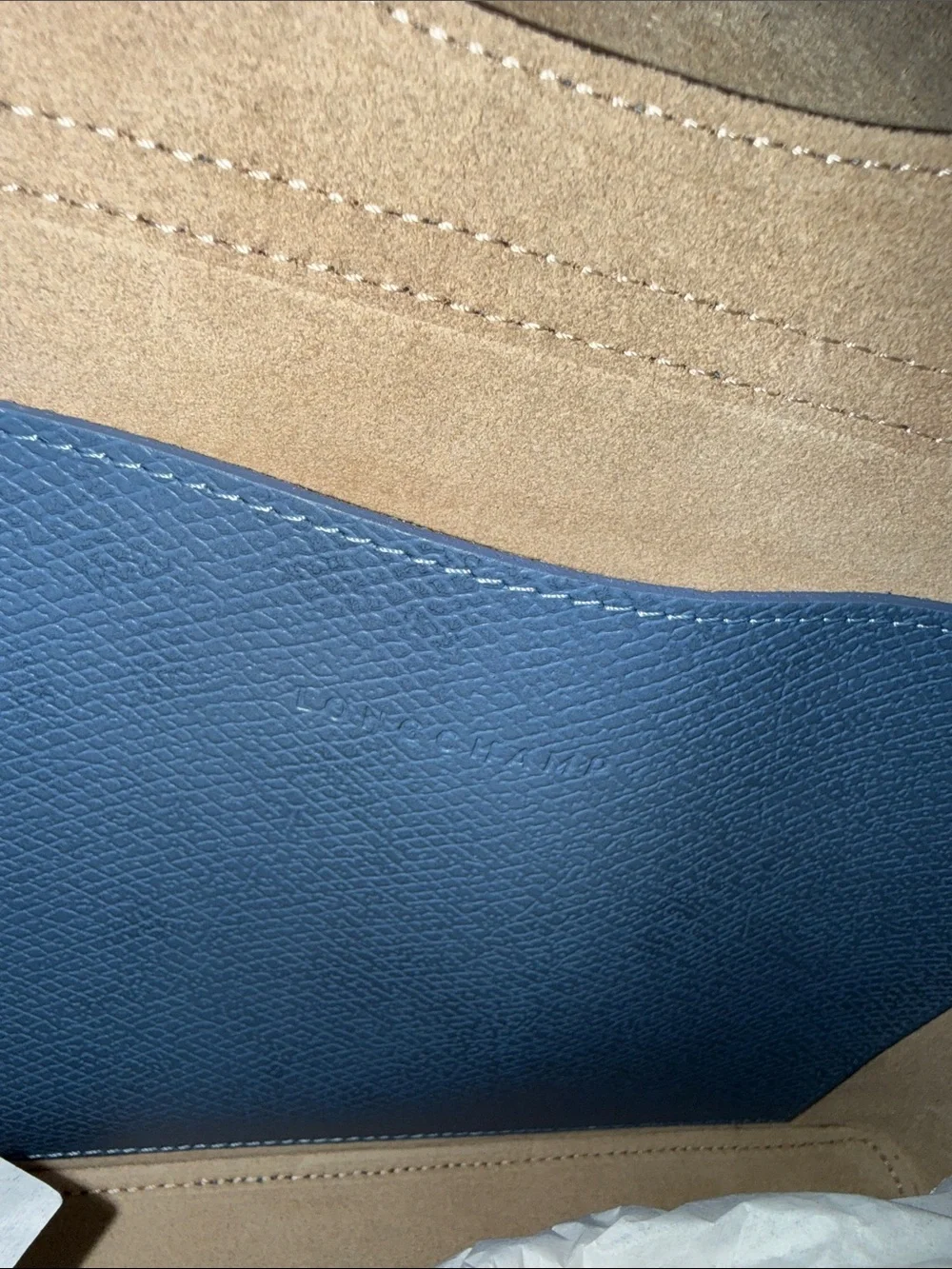 Longchamp Blue Pebbled Leather Tote- Épure shoulder bag in Slate